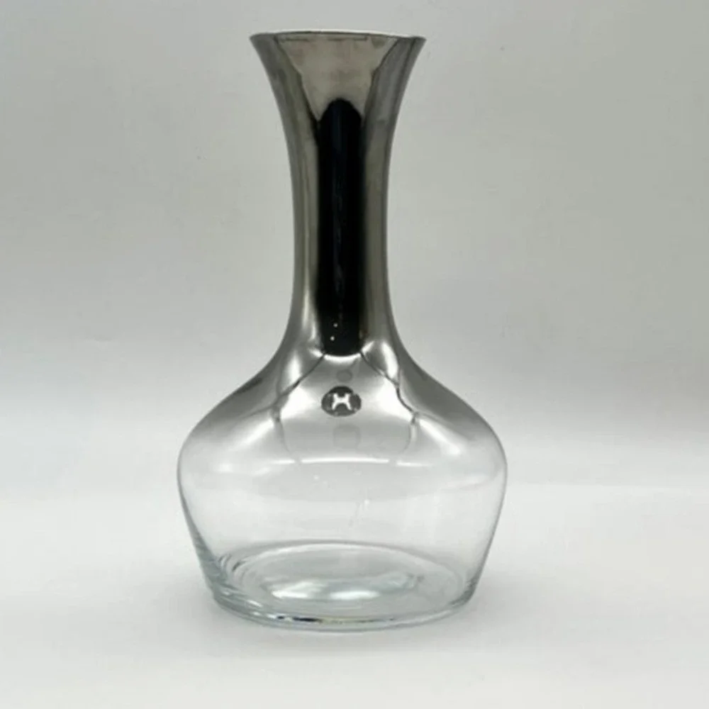 Vintage MCM Silver Ombre Glass Wine Decanter and 4 Stemmed Wine Glasses‎ Barware